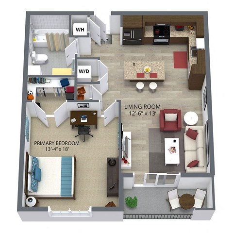 Floor plan for 1 bed, 1 bath, 743 sqft